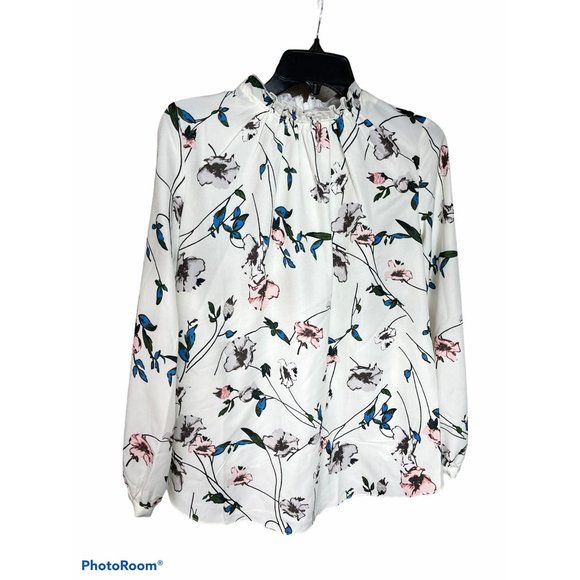 Soon Maternity White Floral Flowy High Neck Long Sleeve Top size XS - Picture 1 of 3